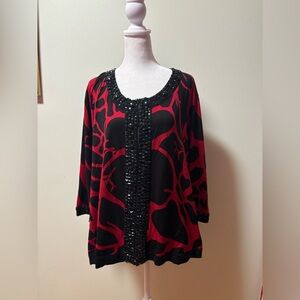 Michael Simon cardigan sweater beaded sz 3X red black